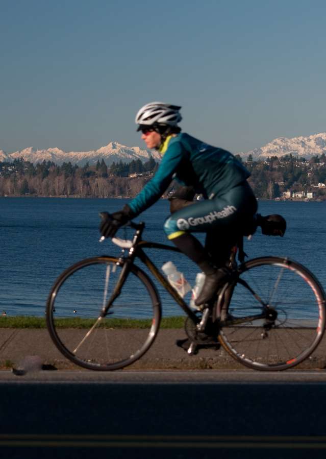 Mountain bike with views of the Olympic Mountains