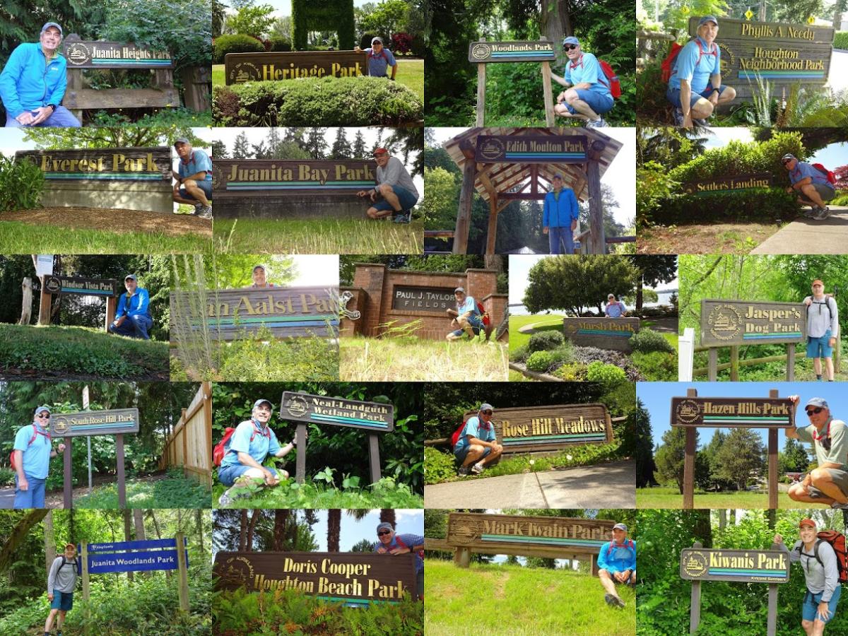Collage of images of man at Park signs